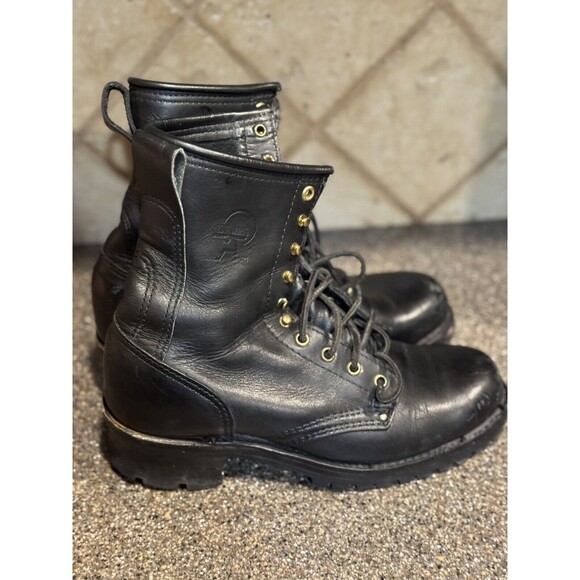 Boot World Men's Lace Up Boots Leather Steel Toe Logger Firemen Linemen Sz 8 - Picture 8 of 9
